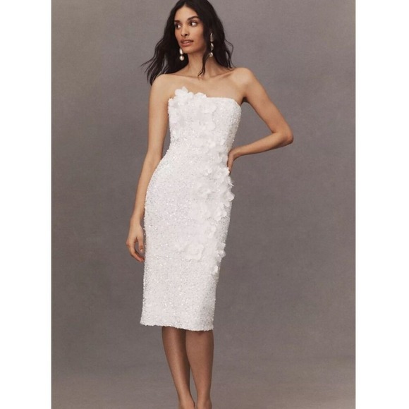 Helsi Dresses & Skirts - NWT-Helsi Liliana Strapless Floral Appliqué Stretch Sequin Midi Dress XS Ivory